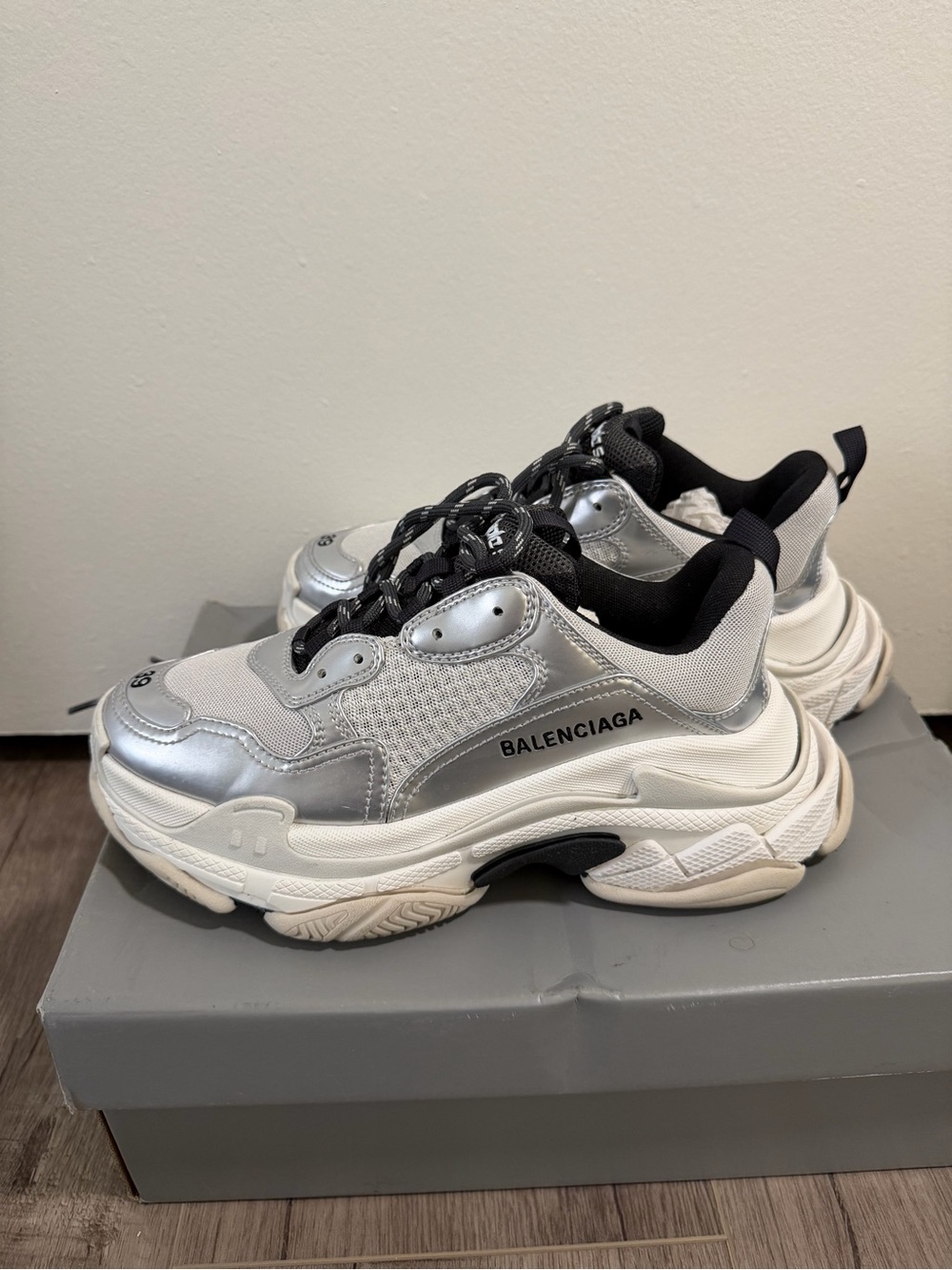 Balenciaga Silver, White & Black Chunky Sole Sneakers